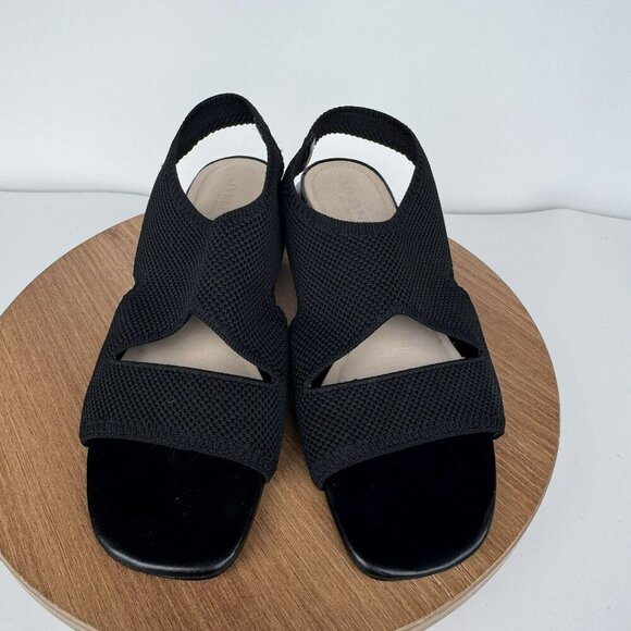 Liverpool Pacific Black Woven Fabric Sandals With Leather Sock Square Toe Size 8 - Picture 2 of 9